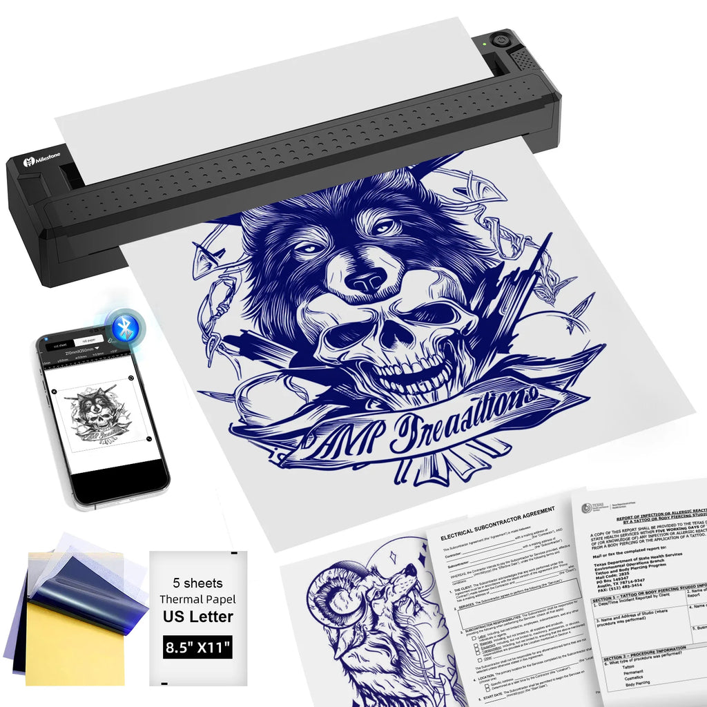 Impresora Térmica Bluetooth para Tatuajes – Mini Inalámbrica con Papel Incluido