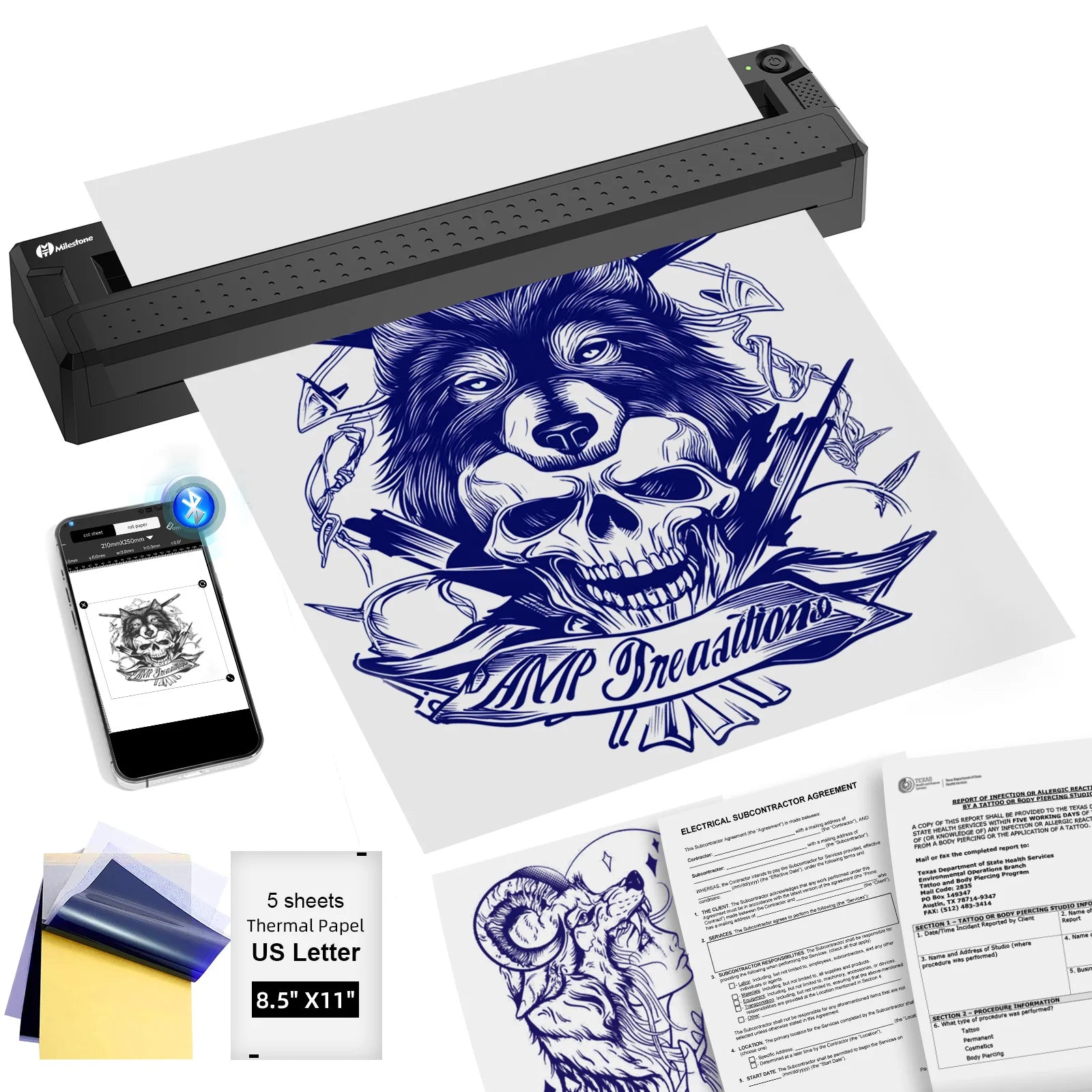 Impresora Térmica Bluetooth para Tatuajes – Mini Inalámbrica con Papel Incluido