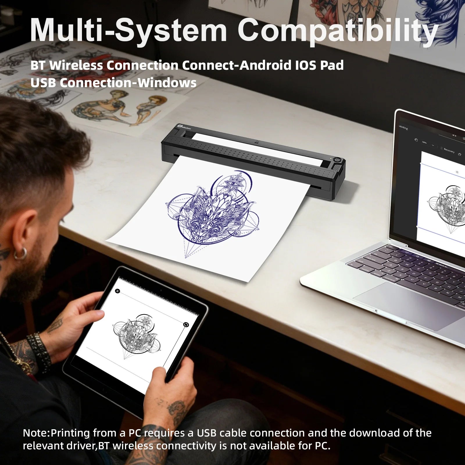 Impresora Térmica Bluetooth para Tatuajes – Mini Inalámbrica con Papel Incluido