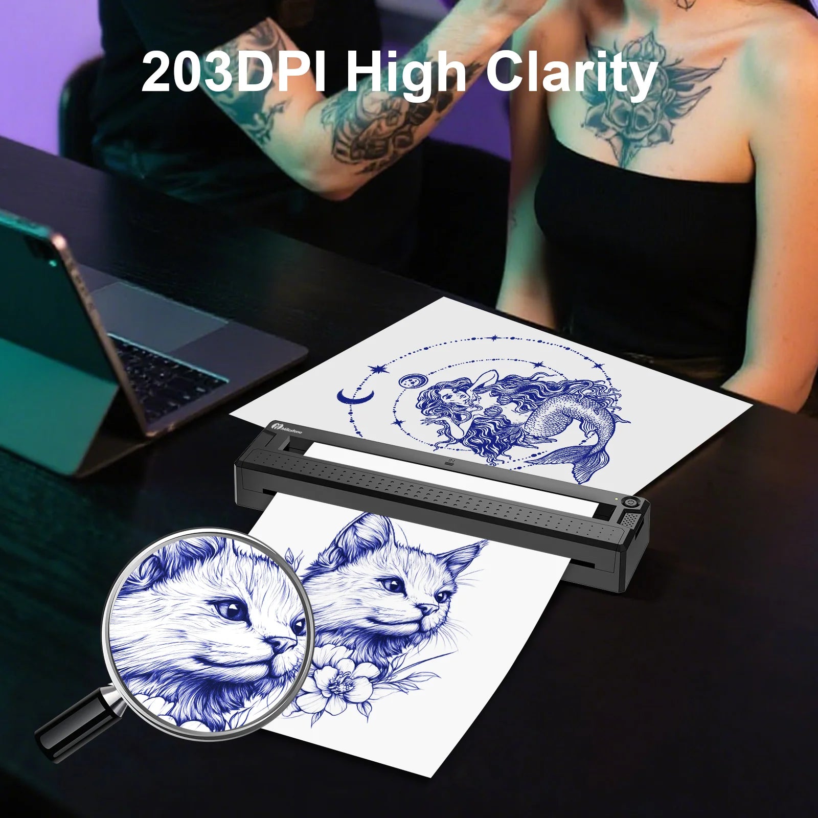 Impresora Térmica Bluetooth para Tatuajes – Mini Inalámbrica con Papel Incluido