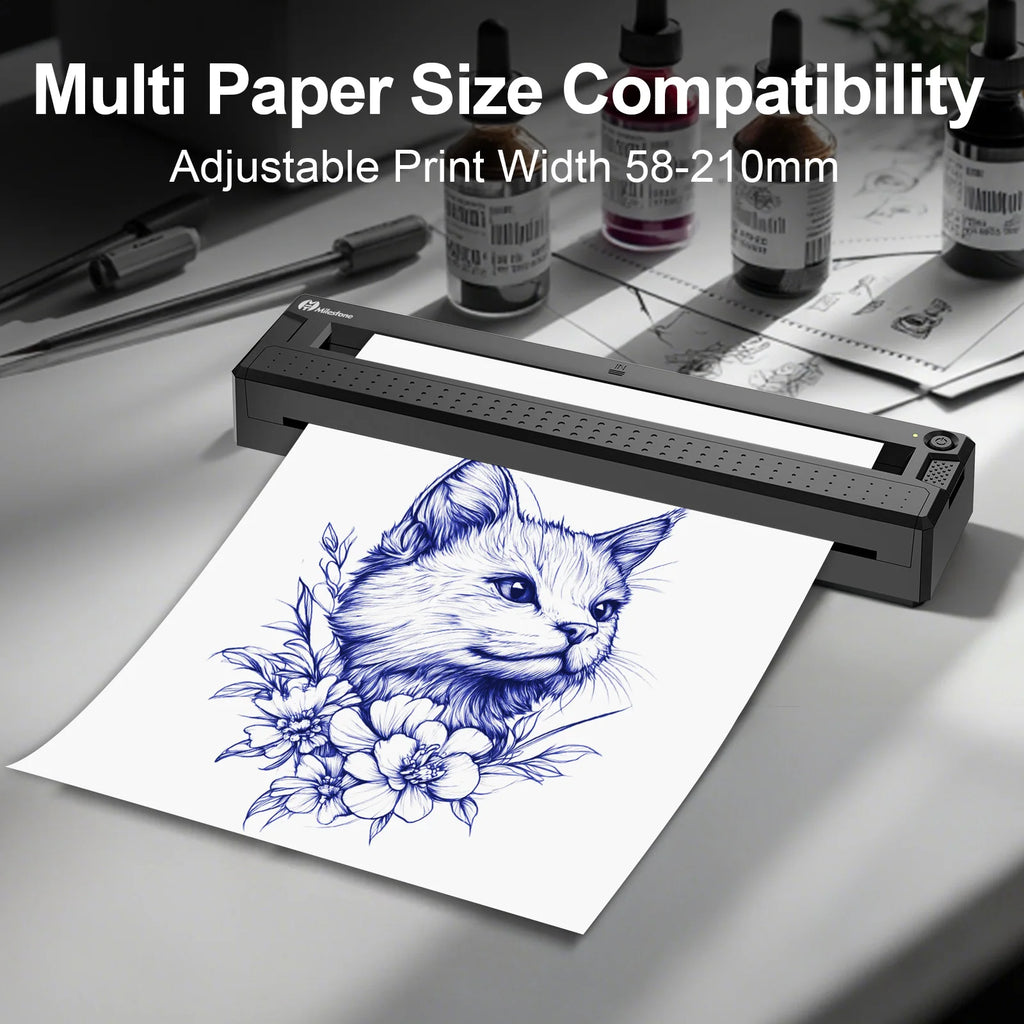 Impresora Térmica Bluetooth para Tatuajes – Mini Inalámbrica con Papel Incluido