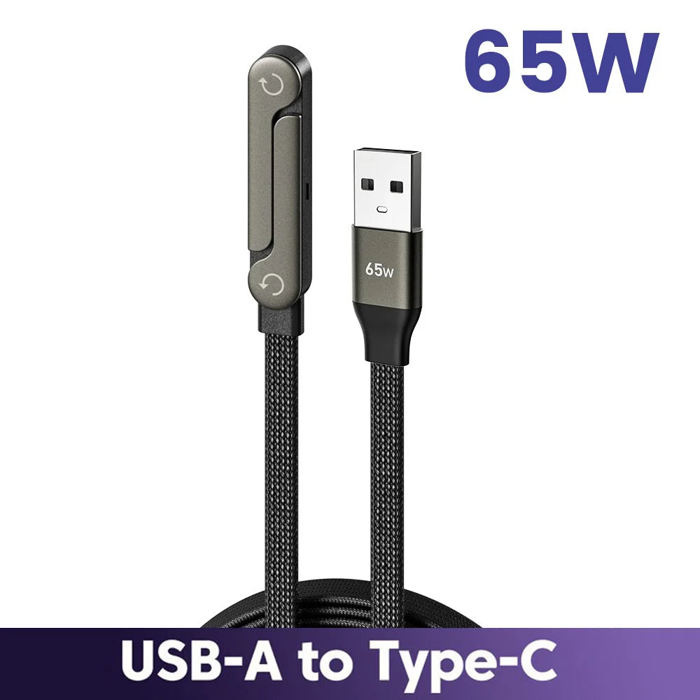 Cable de Carga Rápida 65W con Soporte Plegable 2 en 1 – USB-A y USB-C